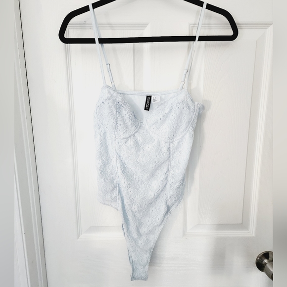H&M Tops Hm Baby Blue Lace Body Suit Size Medium Poshmark